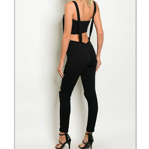 🆕 5☆ BLACK 2 PIECE HIGH WAIST KNEE DESIGNJUMPSUIT - Picture 3 of 5